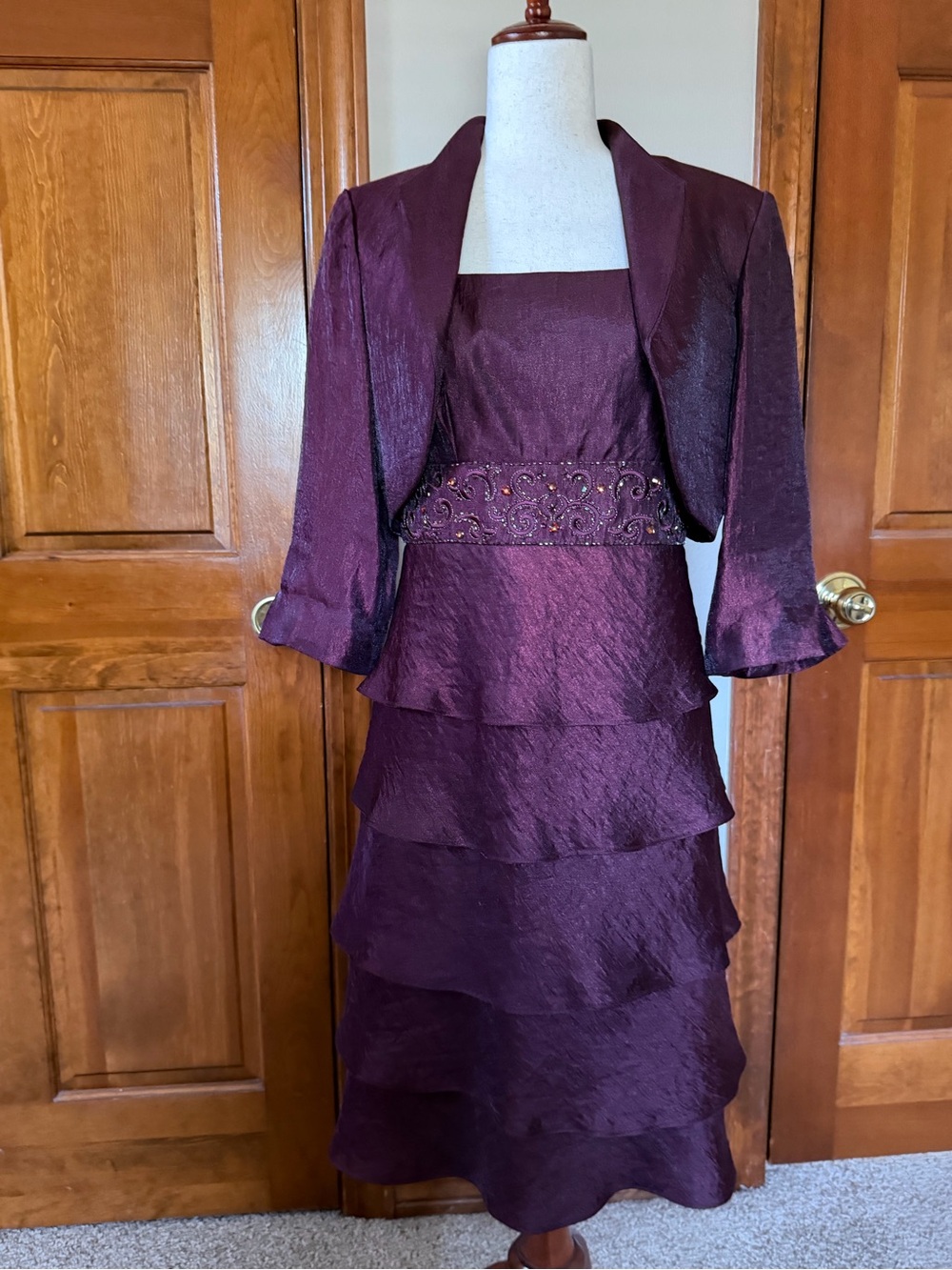 R&M Richards Deep Plum Tiered Dress with Matching Jacket